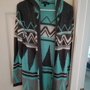 Black and white axtec long cardigan sweater